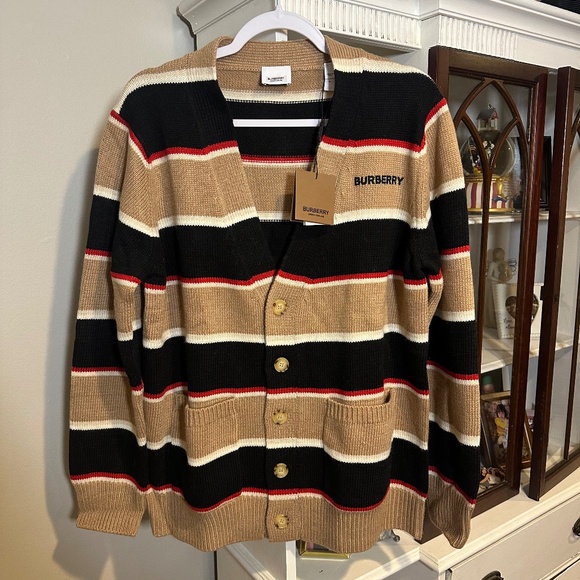 Burberry Stripled Womens Cardigan Sweater NWT - Picture 1 of 7